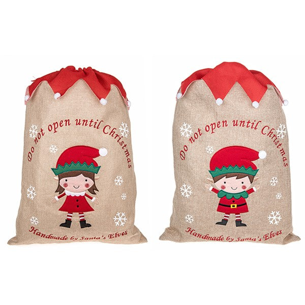 Christmas Gift Sack - Boy & Girl - Do Not Open Until Christmas Elves Sack