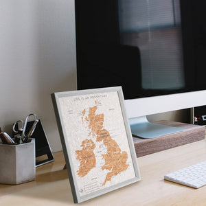 Splosh - The desk Map of the UK pin board in our brand-new signature grey design. The Splosh Travel Map collection is the ideal way to plan and plot all your visits to countries all across the countries, both past and present. Using the colour-coded metallic pins provided you can reminisce about all your past endeavours with family and friends and create a wish-list for the future with your push pin map.