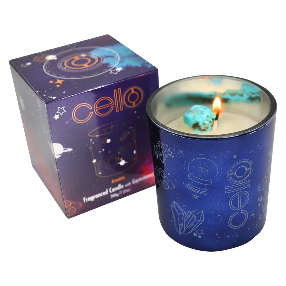 Cello - Gemstone Celestial Candle with Turquenite Gems - Ephemeral Breeze