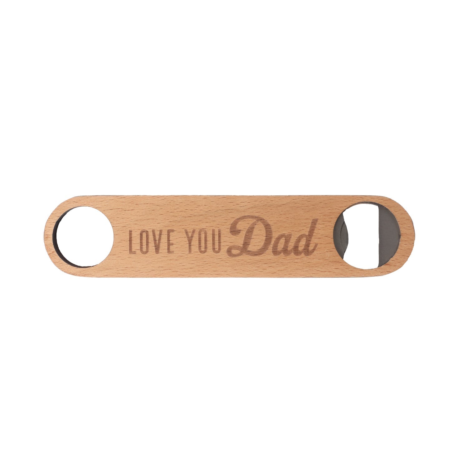 Make his day with this beechwood bottle opener with a quirky etched quote and a metal opener.
