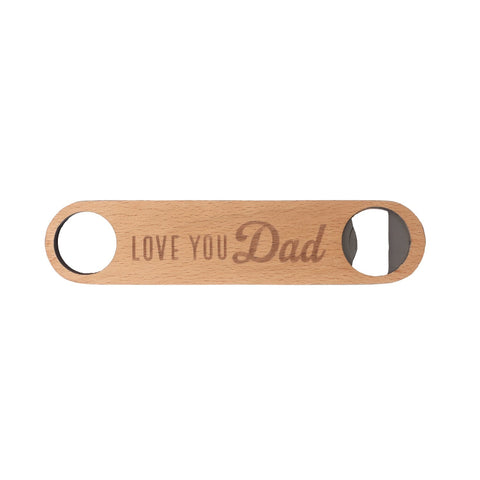 Make his day with this beechwood bottle opener with a quirky etched quote and a metal opener.
