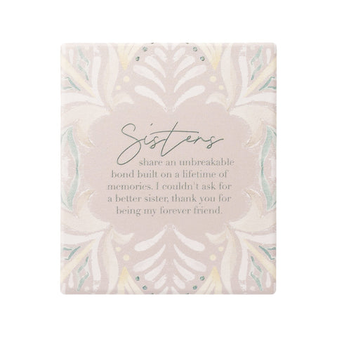 Ceramic sisters verse with embossed design, stand and hanging hook