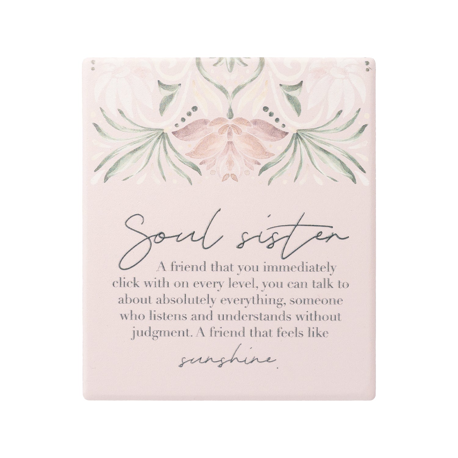 Ceramic soul sisters verse with embossed design, stand and hanging hook