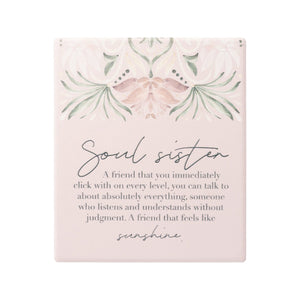 Ceramic soul sisters verse with embossed design, stand and hanging hook