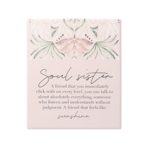 Ceramic soul sisters verse with embossed design, stand and hanging hook