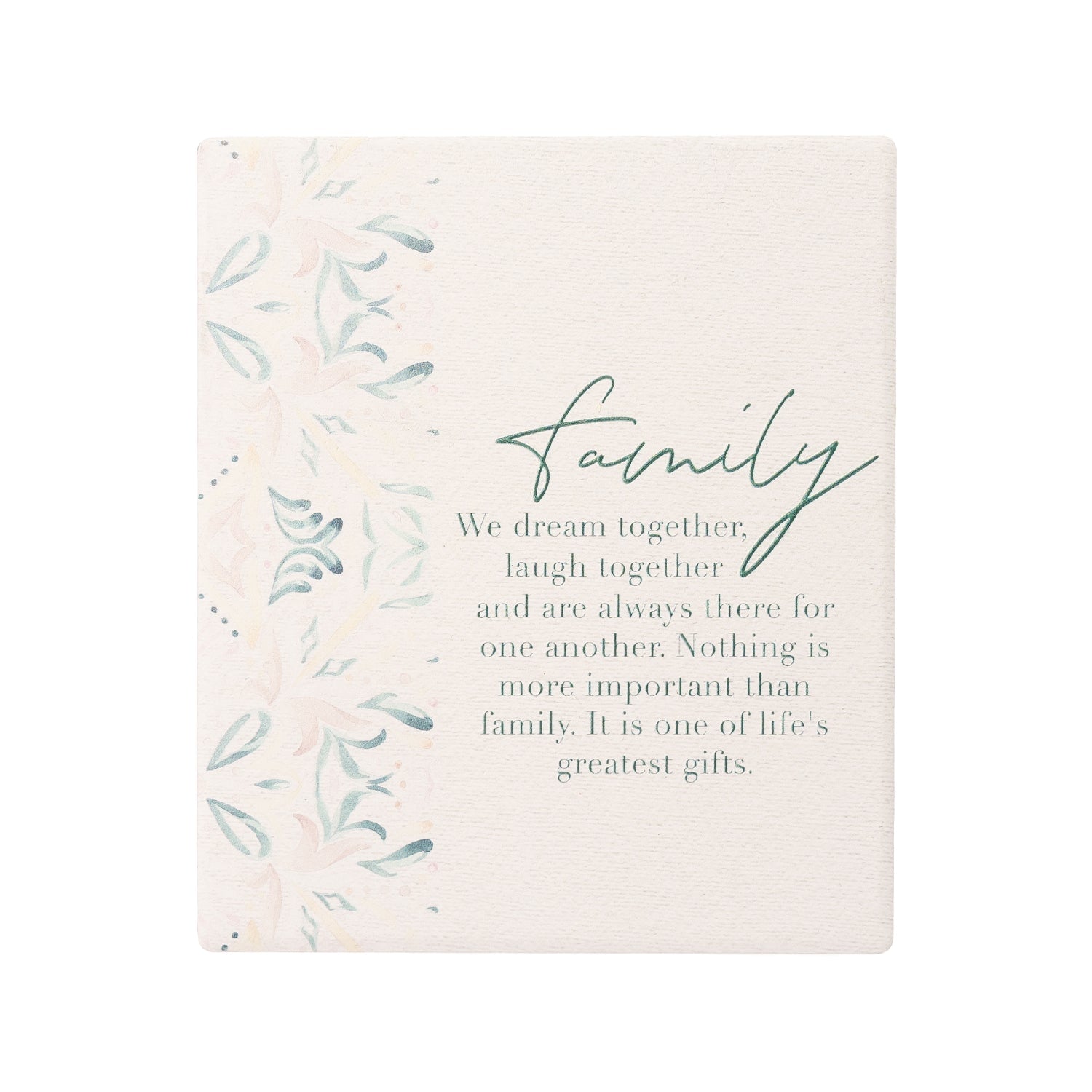 Ceramic family verse with embossed design, stand and hanging hook