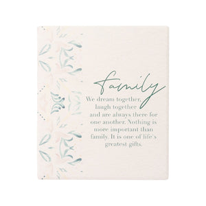 Ceramic family verse with embossed design, stand and hanging hook