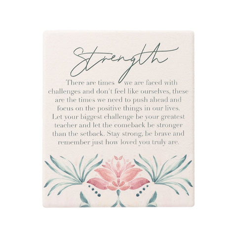 Ceramic strength verse with embossed design, stand and hanging hook