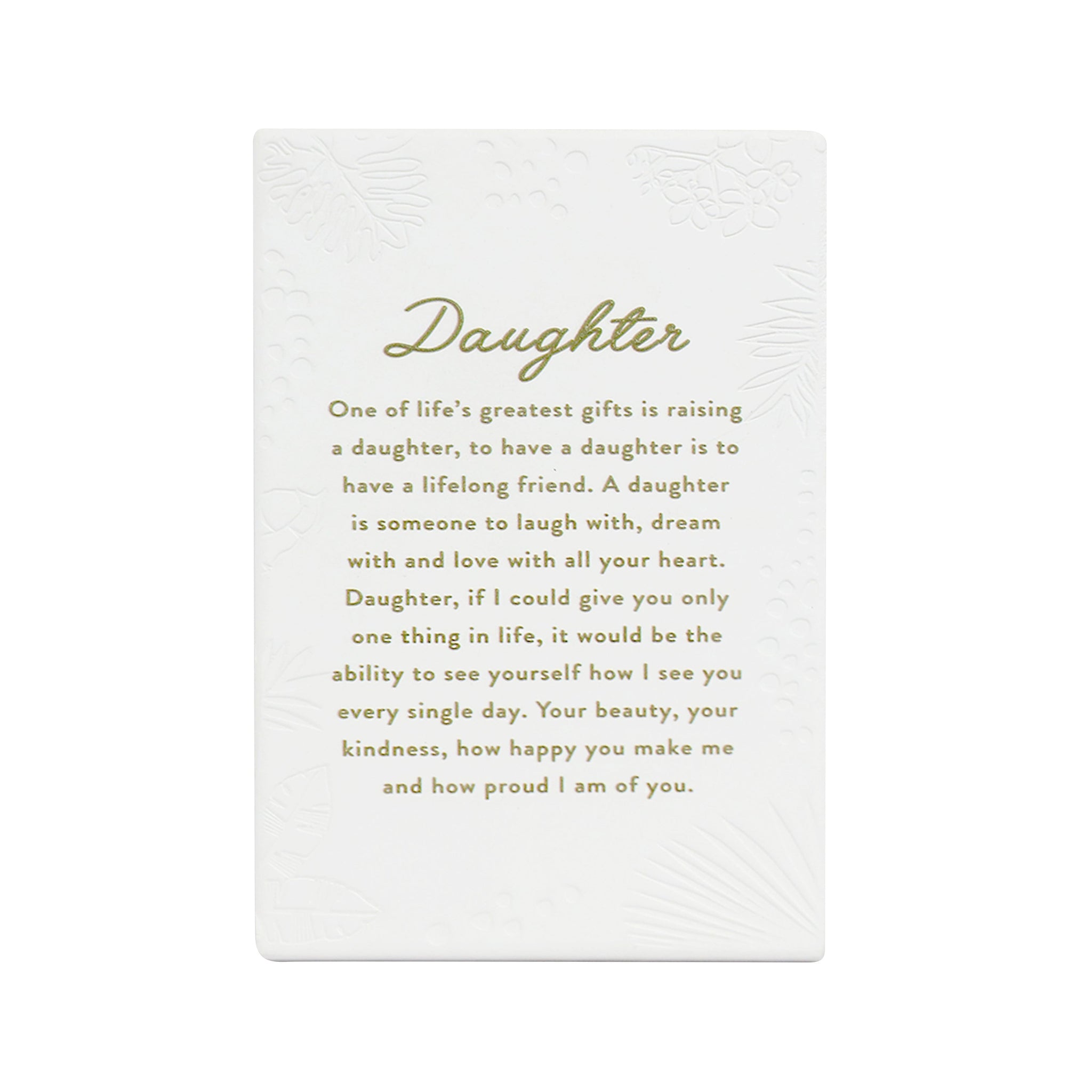 Inspired by their previous best-selling Life Quotes range, Precious Quotes include 12 different verses, with each Quote a meaningful gift idea for someone special. Conveying a custom themed message in a 3D embossed text upon delicate etched floral designs, each Precious Quote also comes with its own custom gift box that features exquisite gold foil detail and personalised ‚“To‚ and ‚“From‚ fields.