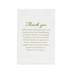 Inspired by their previous best-selling Life Quotes range, Precious Quotes include 12 different verses, with each Quote a meaningful gift idea for someone special. Conveying a custom themed message in a 3D embossed text upon delicate etched floral designs, each Precious Quote also comes with its own custom gift box that features exquisite gold foil detail and personalised ‚“To‚ and ‚“From‚ fields.